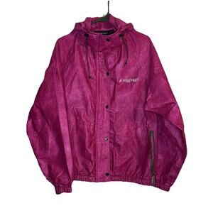 Frogg Toggs Hooded Rain Jacket Pink Zip Pockets Drawstring Hem Size Medium